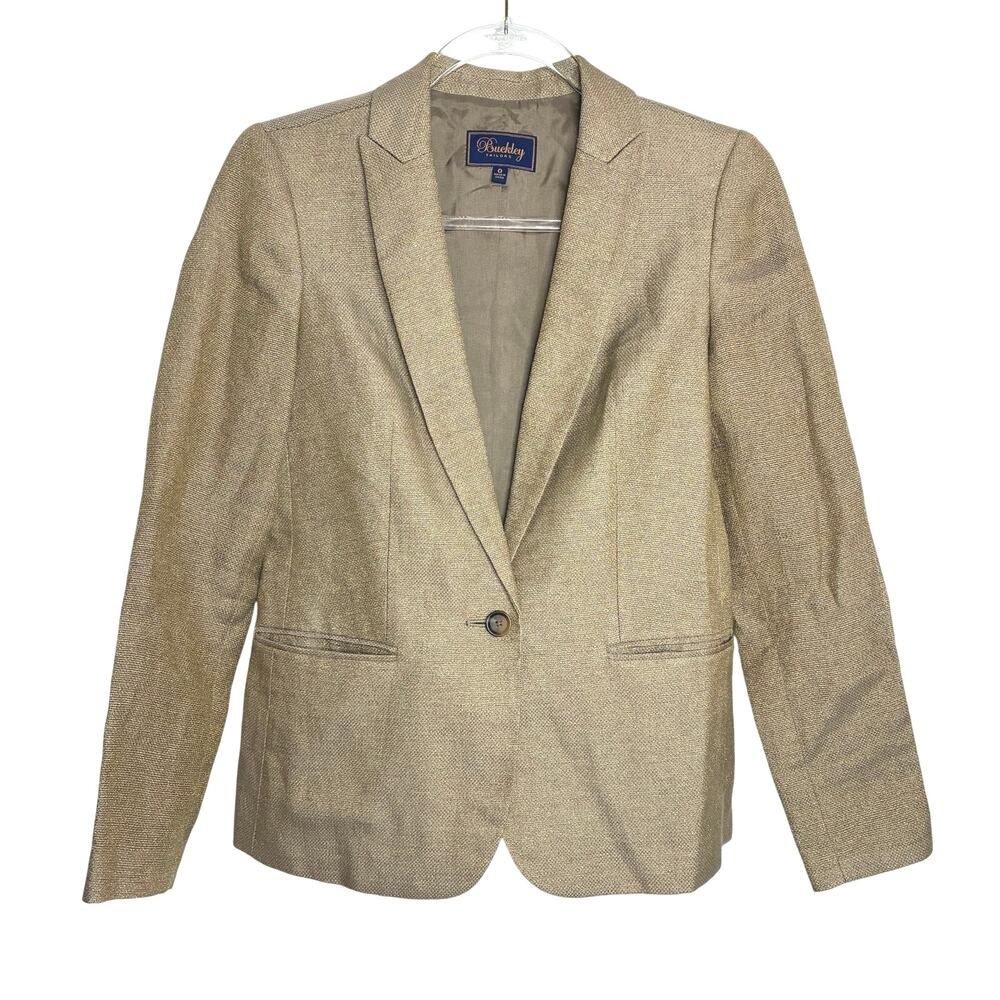 Buckley Tailors Gold Metallic One-Button Blazer Linen Blend Womens 0